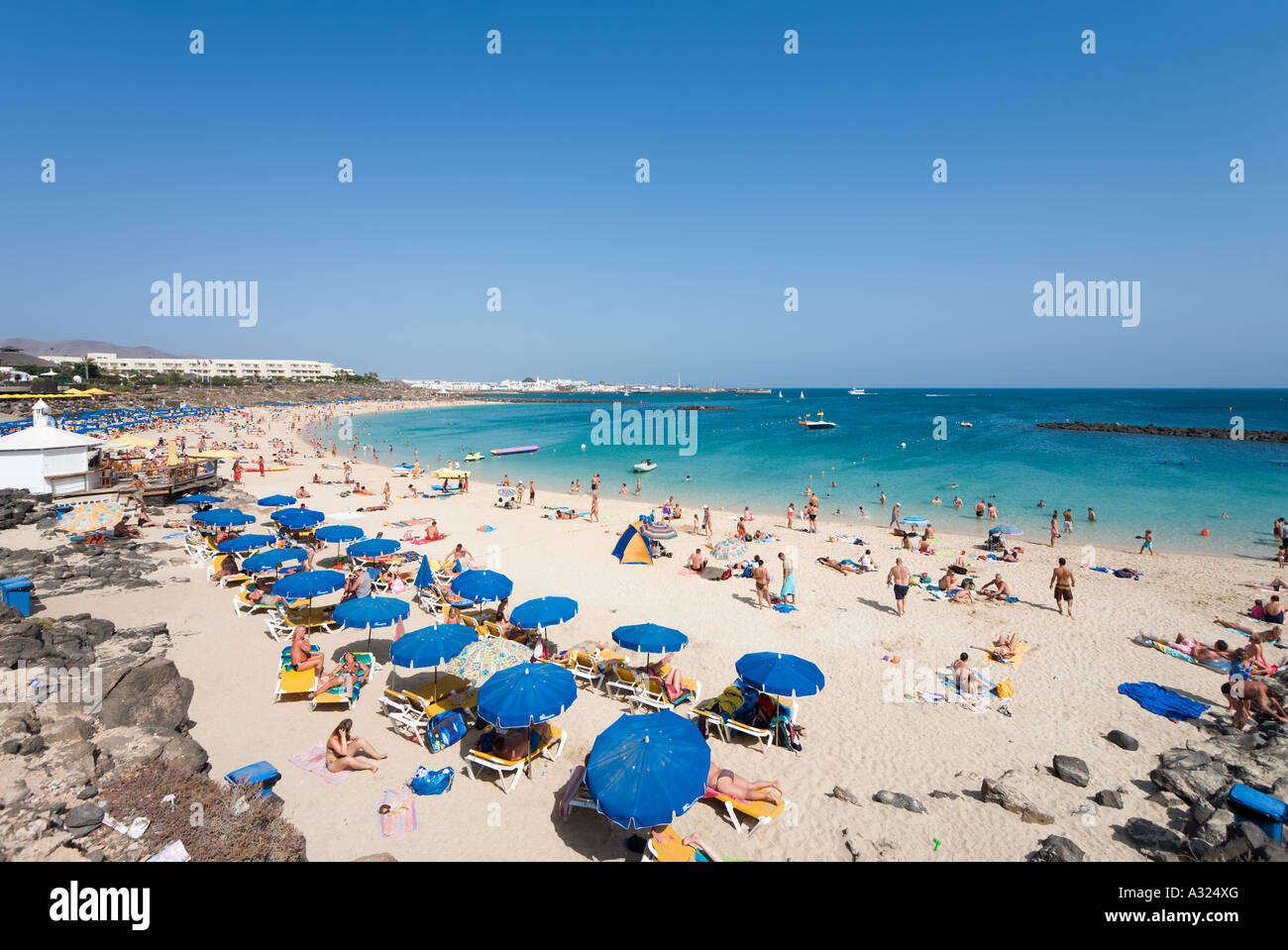 Hauptstrand Playa Blanca, Lanzarote, Kanarische Inseln, Spanien Stockfoto