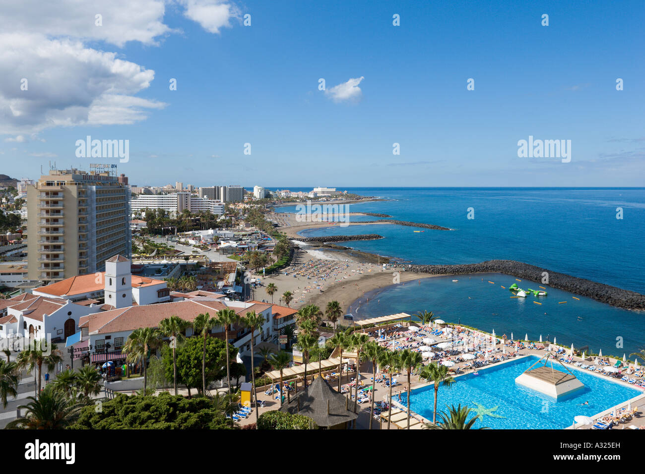 Blick, Blick nach Süden vom Hotel Iberostar Bouganville Playa, Playa de Las Americas, Teneriffa, Kanarische Inseln, Spanien Stockfoto