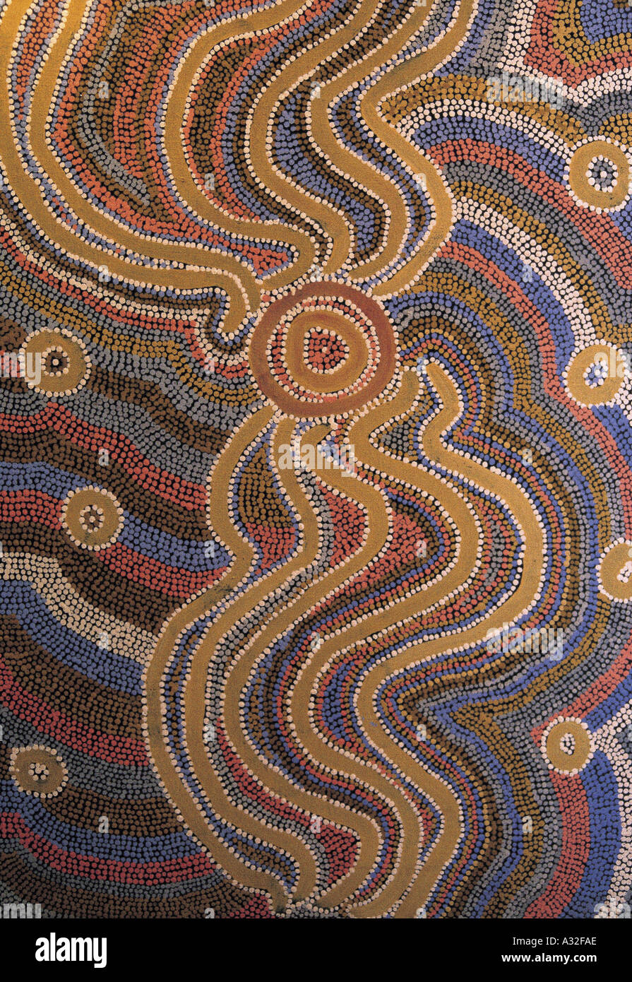 Kunst der Aborigines mit Acrylfarbe Stockfoto