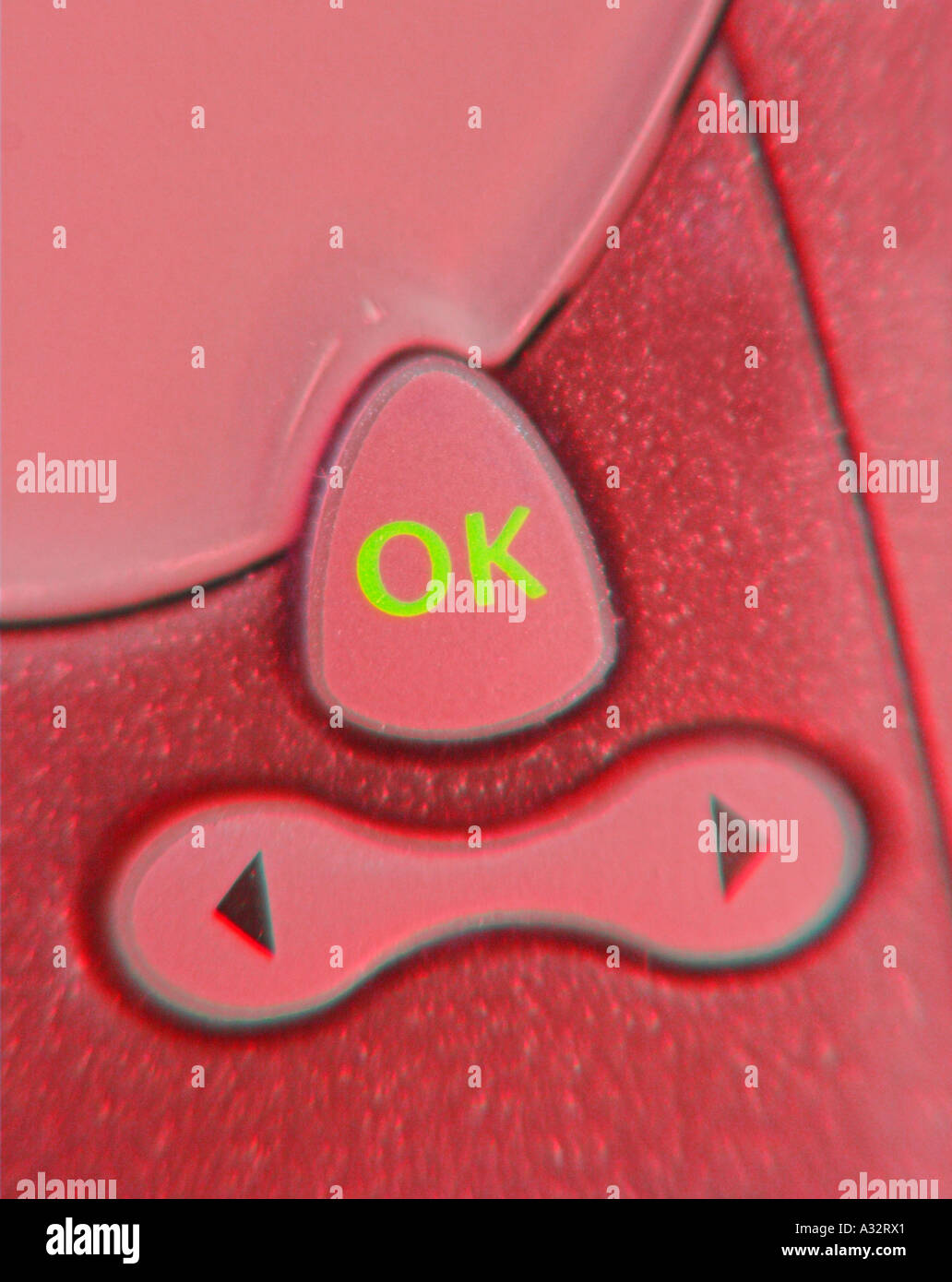 Konzept-Bild Nahaufnahme von einem Mobiltelefon-Button 'ok' Stockfoto