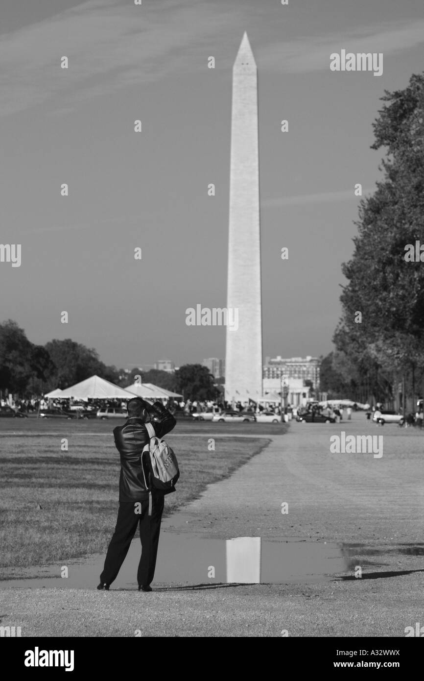 Ein Fotograf bei der National Mall in Washington DC. Stockfoto