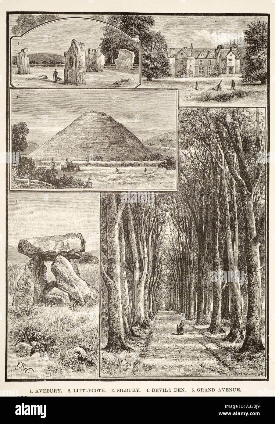Avebury Silbury Hügel Wiltshire verschiedene Ansichten National Trust Stein Kreis Megalith Avenue UK United Kingdom GB Großbritannien EU E Stockfoto