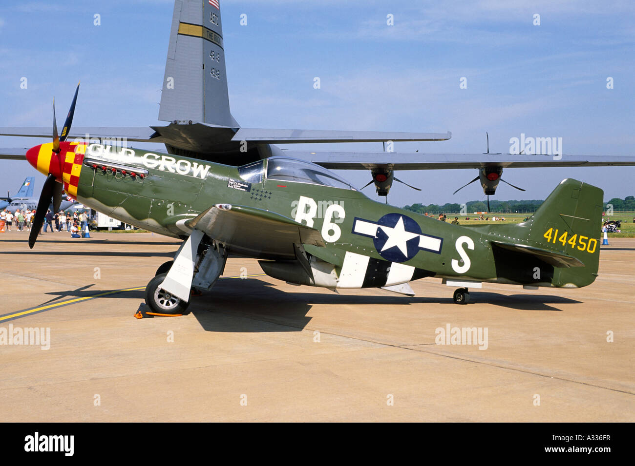 P-51 Mustang, Old Crow, USAAF Markierungen, Fairford, England. North American P-51D Mustang. Stockfoto