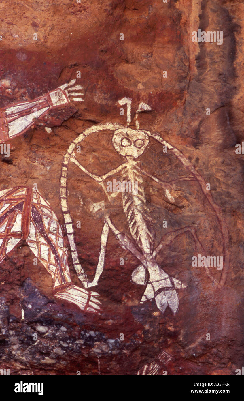 Namarrgon Lightning Mann Aborigine-Kunst in Anbangbang Tierheim am Nourlangie Rock Northern Territory Australien Stockfoto