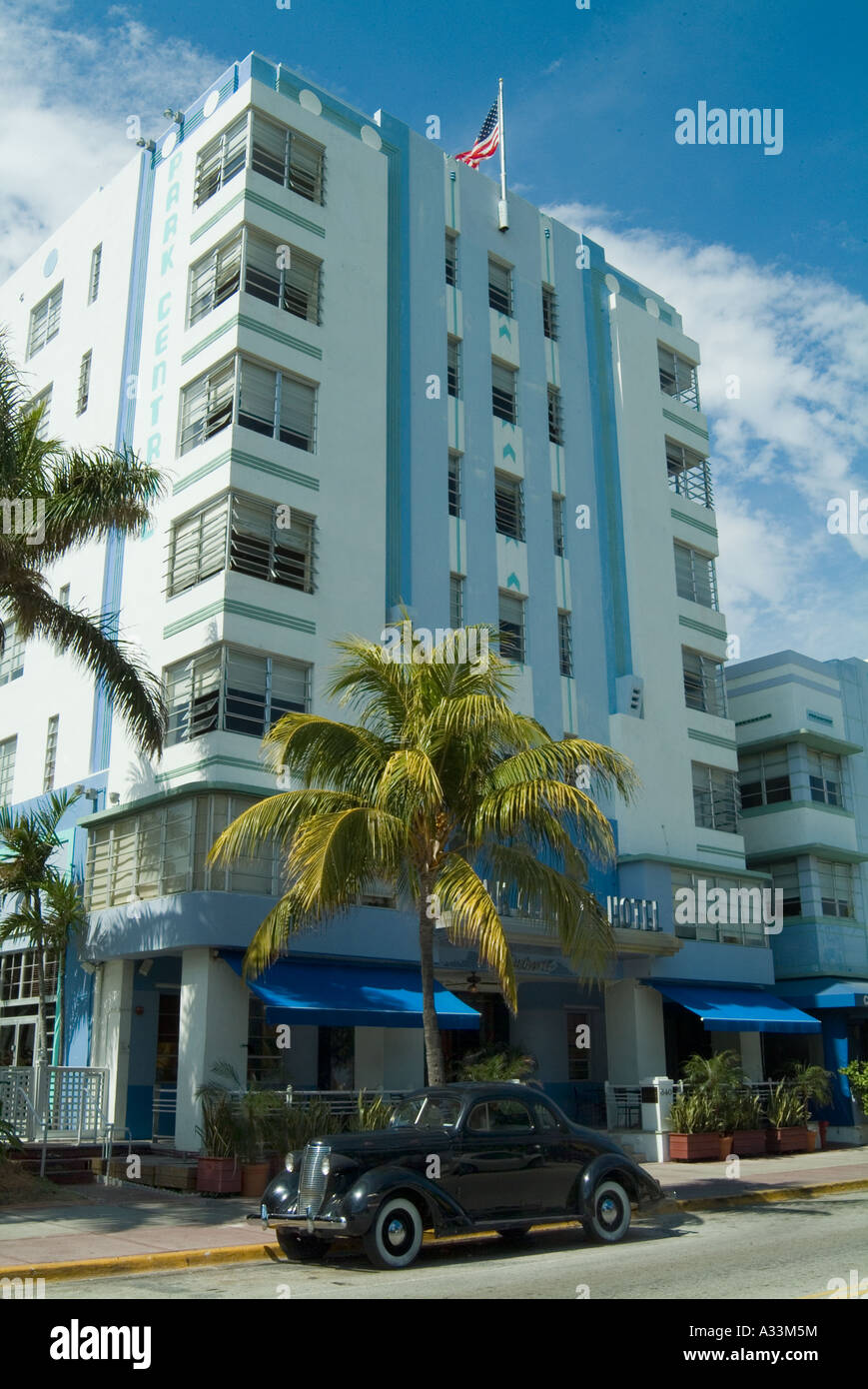 Art-Deco-Gebäude am Ocean Drive, South Beach, Miami Beach, Florida, USA Stockfoto