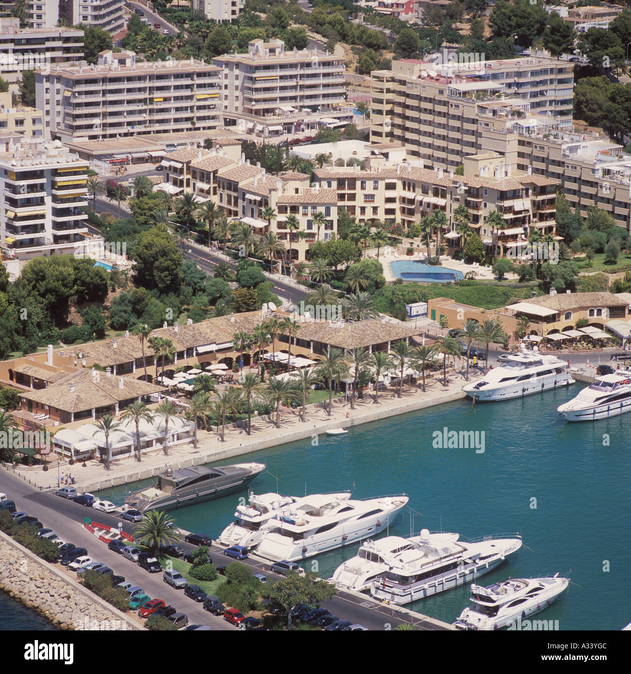 Luftaufnahme von Puerto Portals Marina Calvia SW Mallorca Balearen Spanien 13. August 2005 Stockfoto