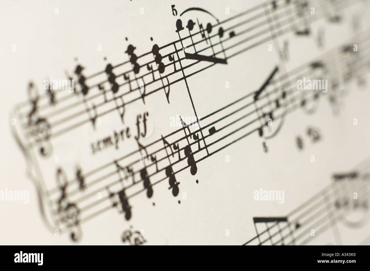 Detaillierte Foto von Noten auf einer Seite Stockfoto