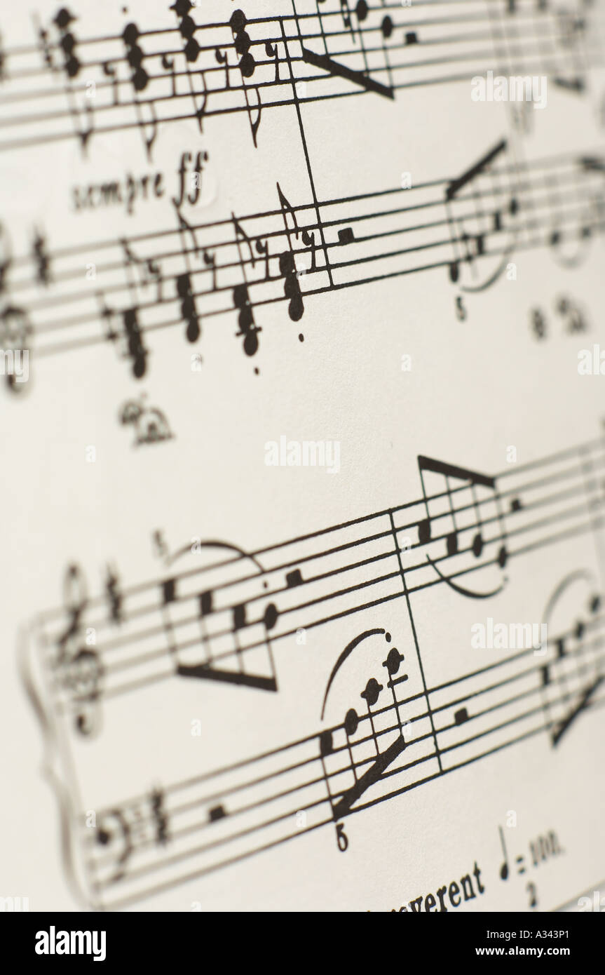 Detaillierte Foto von Noten auf einer Seite Stockfoto