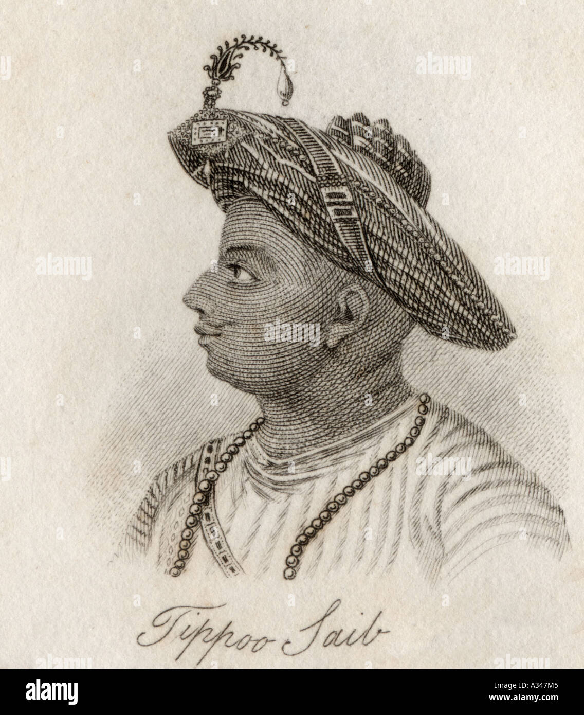 Tipu Sultan, aka Tipu Sahab oder der Tiger von Mysore, 1750-5508. Herrscher des Reiches von Mysore und ein Pionier der raketenartillerie. Stockfoto