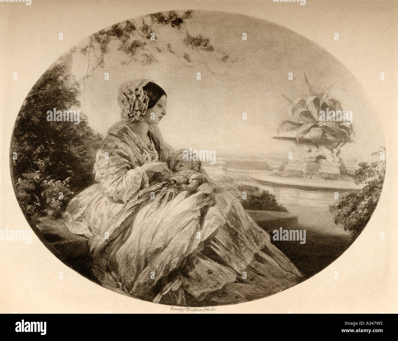 Queen Victoria, 1819 - 1901, hier in 1850 gesehen mit neu geboren Prinz Arthur, (1850 - 1942) Stockfoto