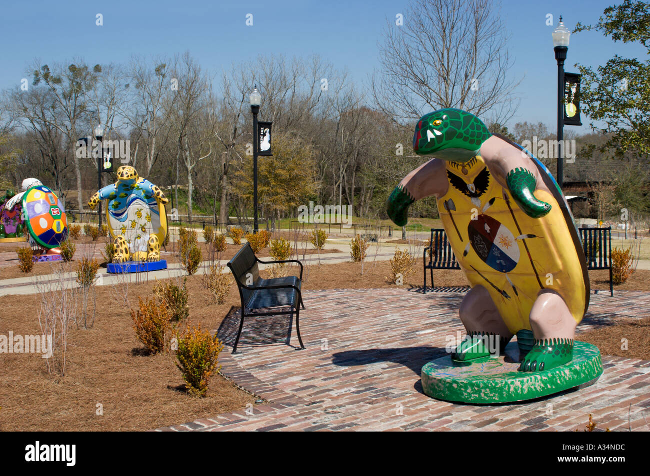 Schildkröte-Skulpturen im Turtle Grove Park in Albany, Georgia USA Stockfoto