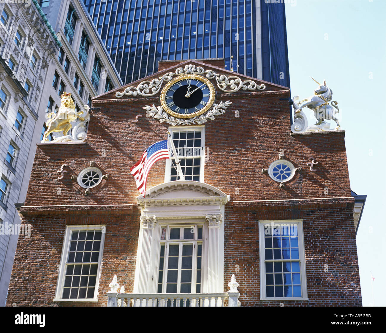 Das Old State House an der State Street in Boston. Stockfoto