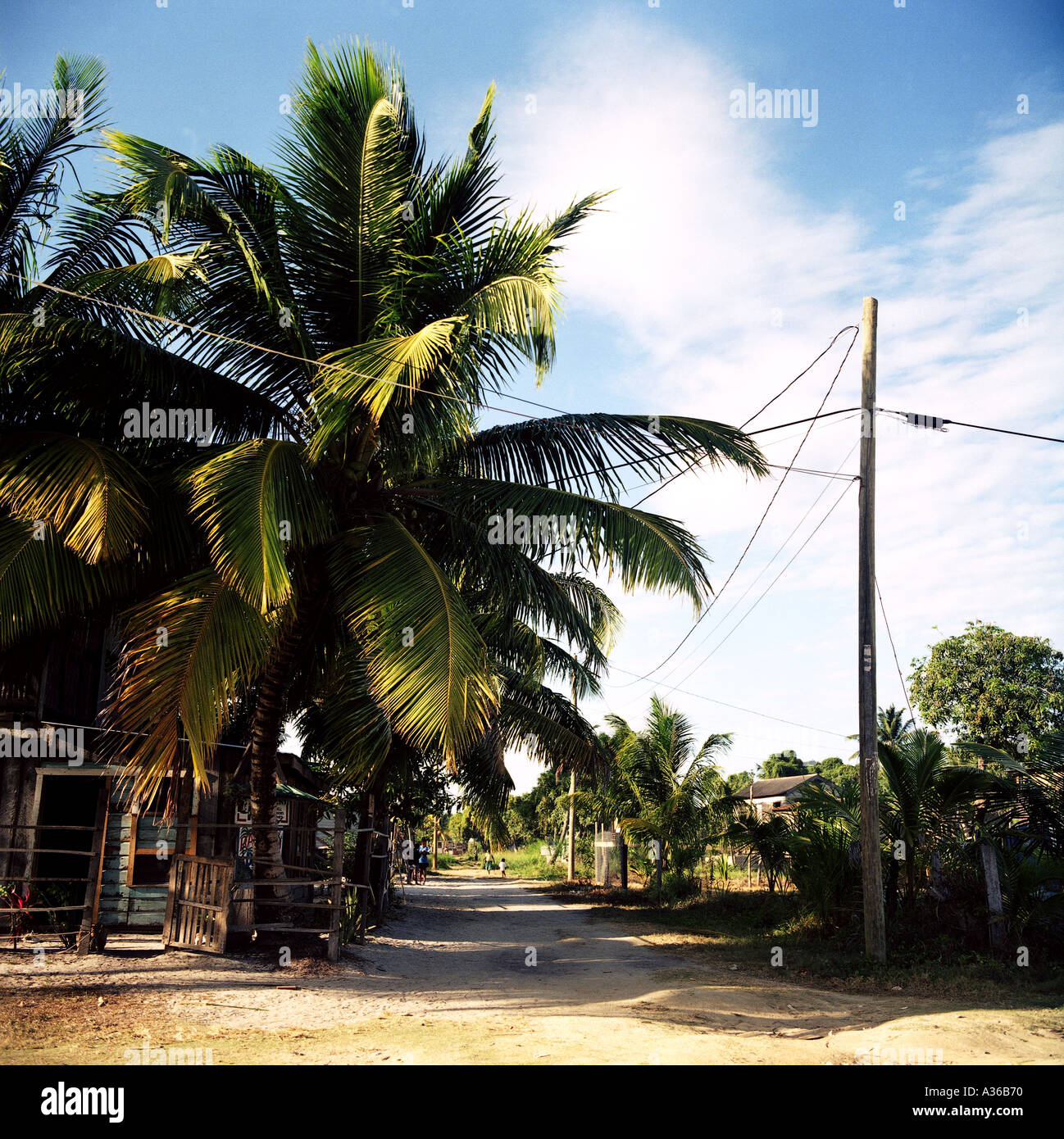 Straße durch Caribbean Village Stockfoto