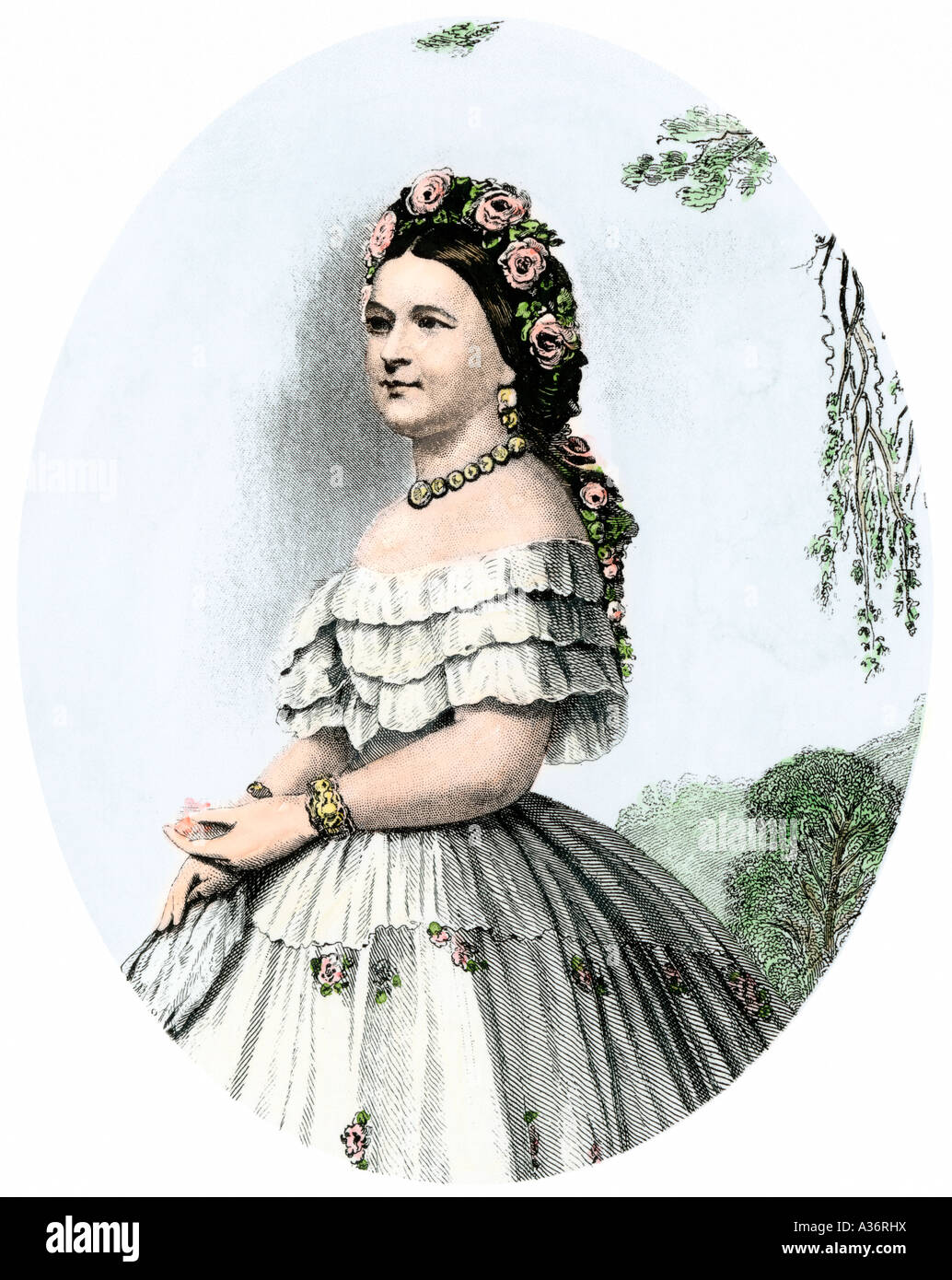 Mary Todd Lincoln Frau von US-Präsident Abraham Lincoln. Handcolorierte Stahlstich Stockfoto
