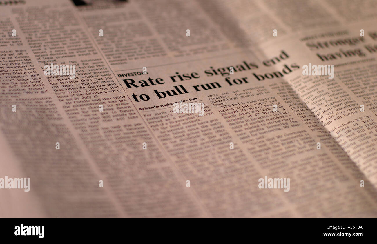 In einer Finanzzeitung Headline Stockfoto