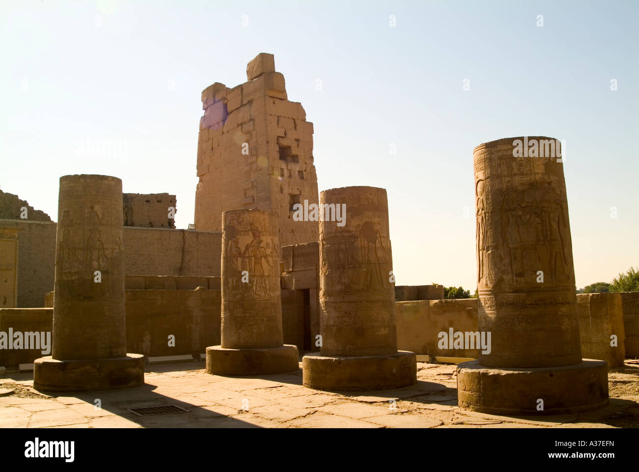 Tempel von Kom Ombo Spalten Nile River Ptolemäerzeit bleibt Heiligtum Zeit des Thutmosis Kom Ombo Ägypten Nordafrika Stockfoto