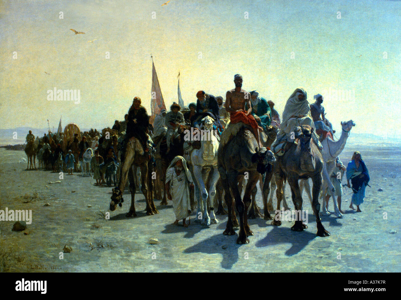 Orientalische Malerei Kamel Zug von Leon Auguste Adolphe Bauch 1861 Pilgirms nach Mekka gehen Stockfoto