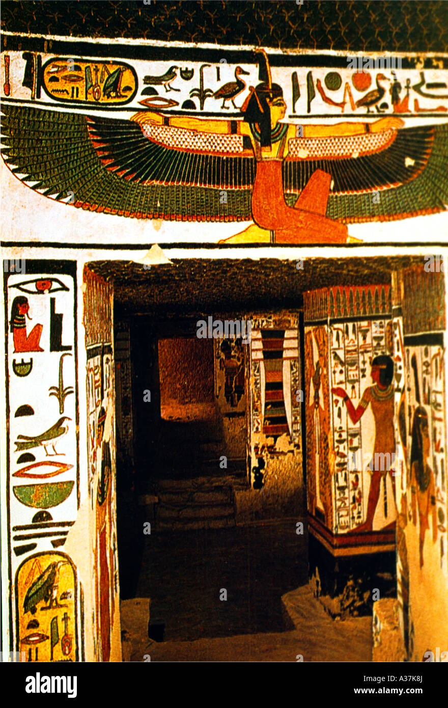 Luxor Ägypten Gemälde von Maat Lady von Wahrheit und Ordnung im Grab der Nefertari Stockfoto