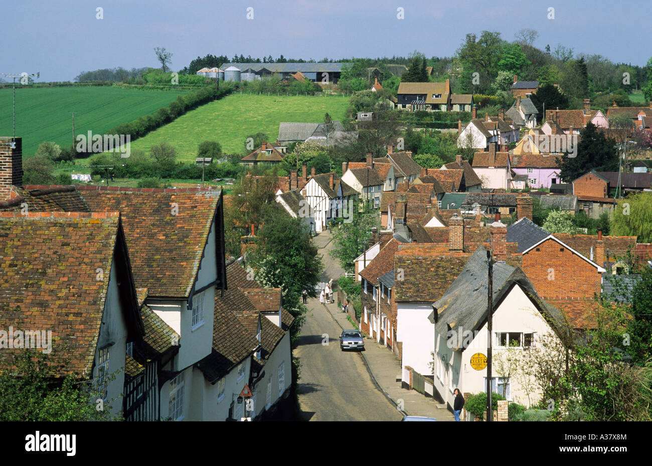 Kersey, Suffolk, Blick vom Kirchhof, East Anglia, England, UK, Dorf, Englisch, Straße, Charme, Ruhe, ruhig englische Dörfer Stockfoto