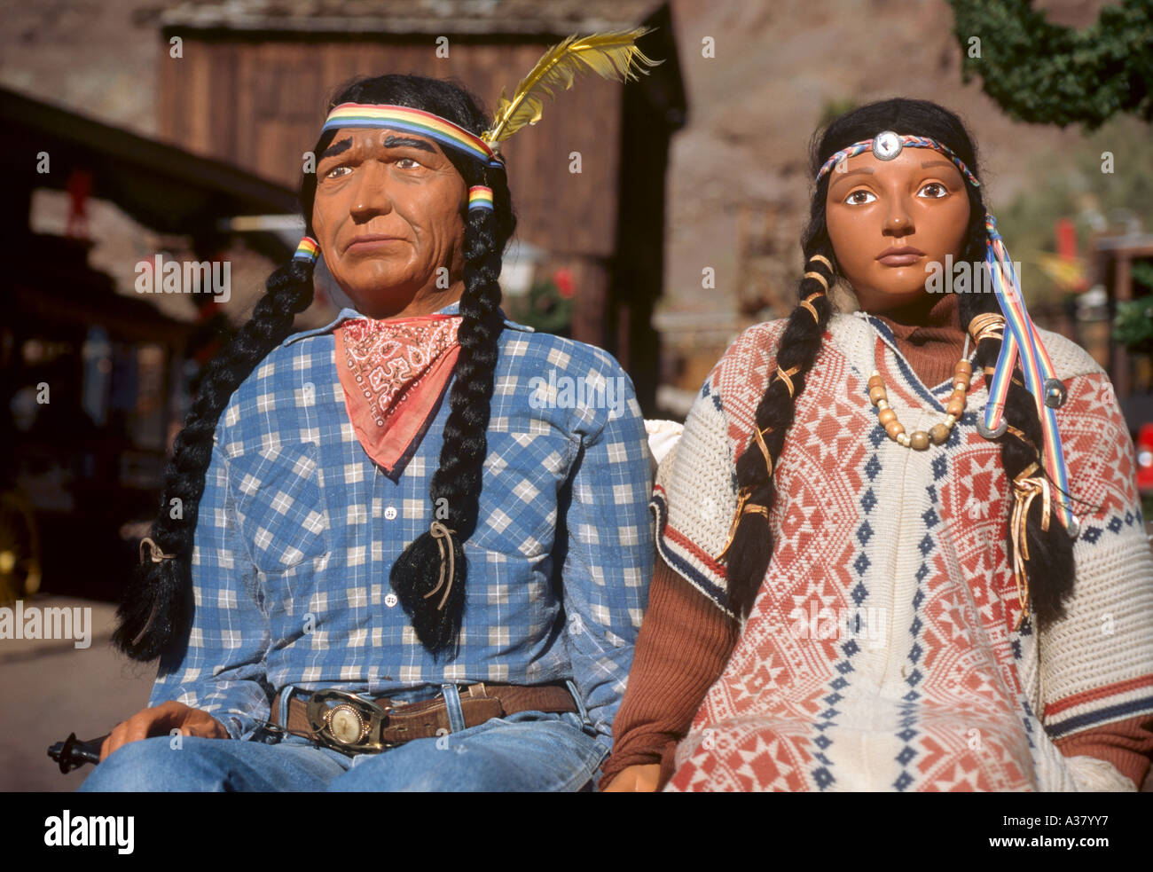 Wachsfigur Indianer Figuren, Calico Ghost Town, Kalifornien, USA Stockfoto
