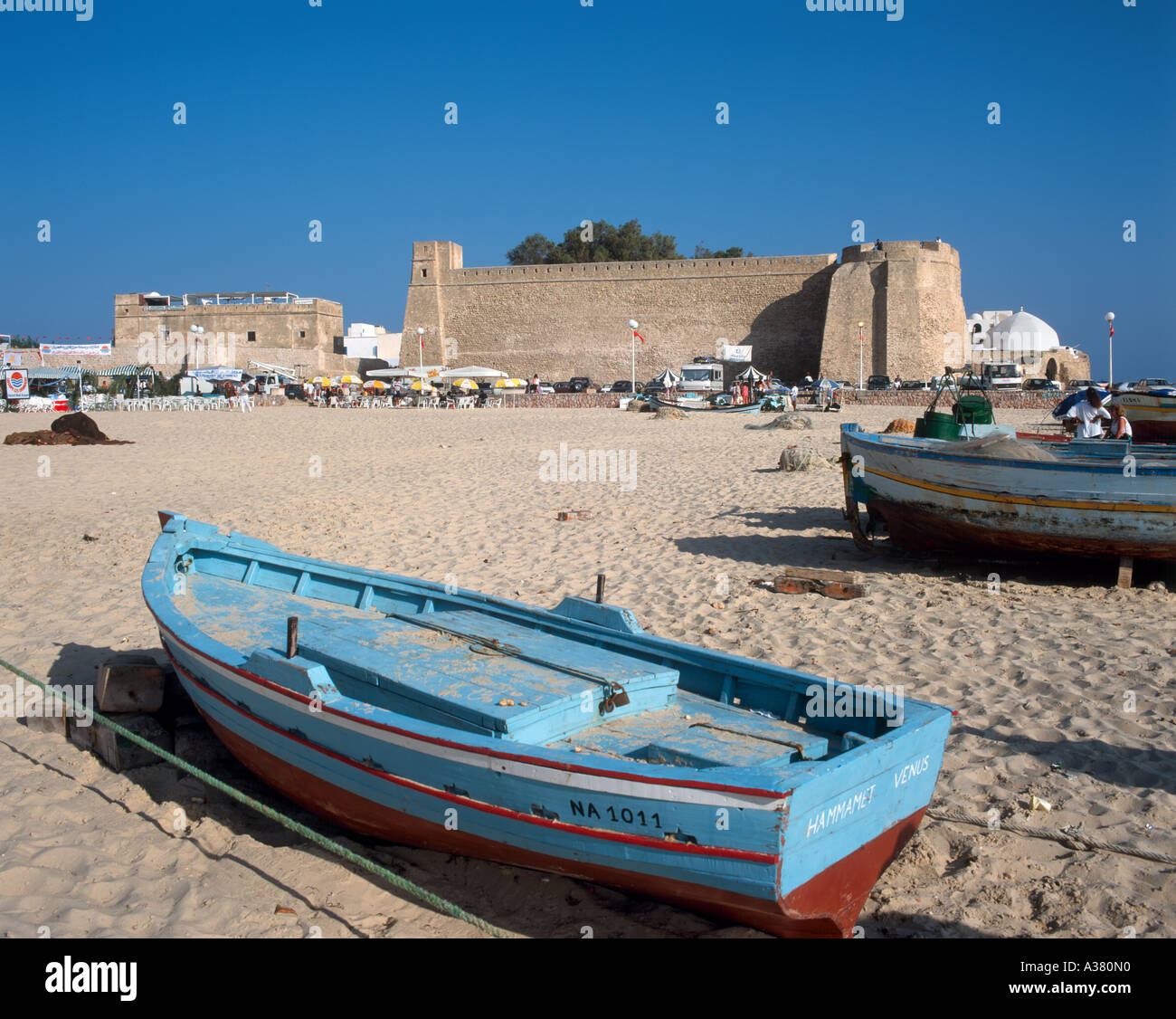 Alte Festung aus der Stadt Strand, Hammamet, Tunesien, Nordafrika Stockfoto