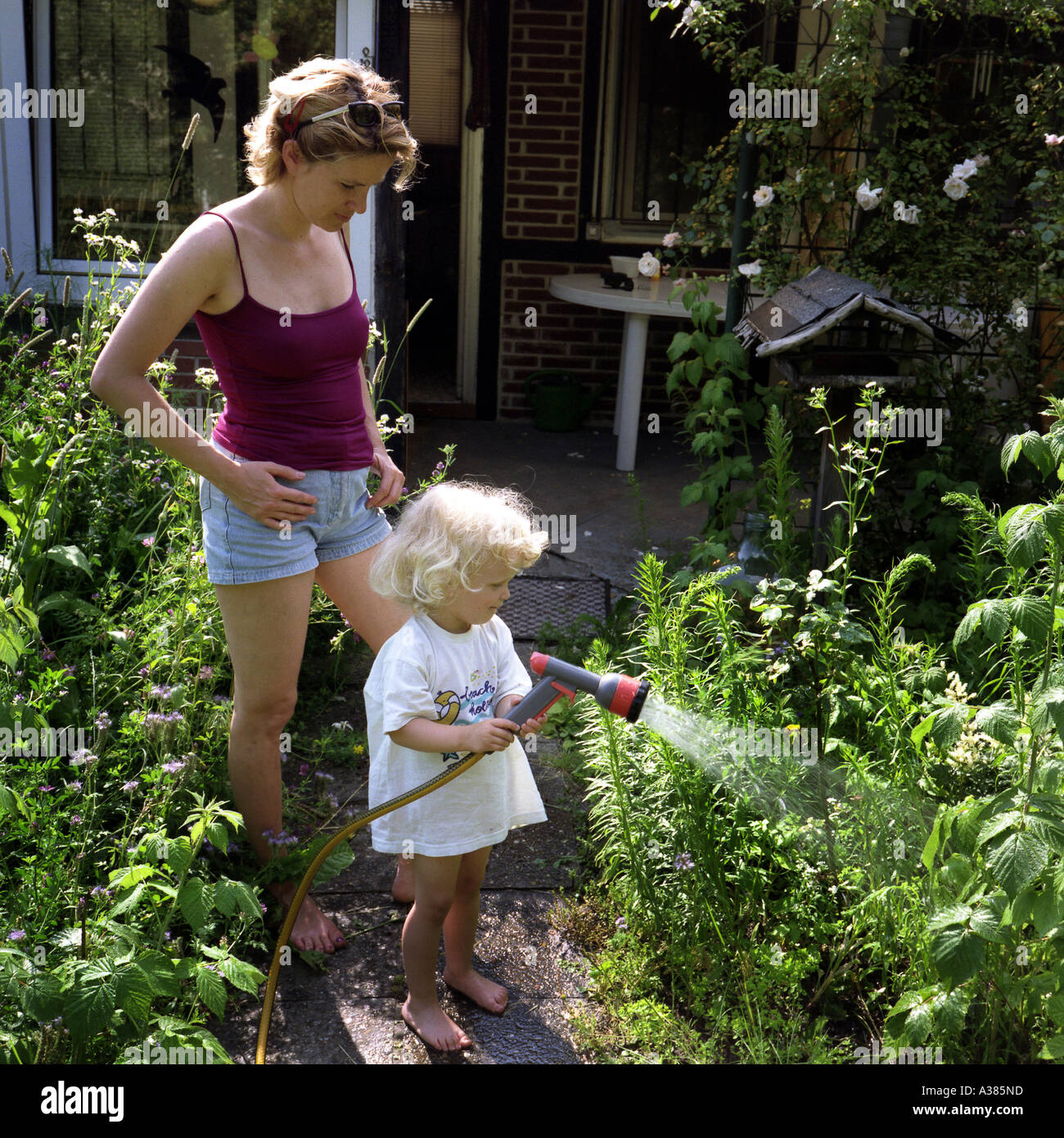 Das kleine Gartenhaus von Dirk und Anette Frentzel in hier kleinen winzigen Garten auf der Rückseite der Kurfürstendamm in Berlin Stockfoto