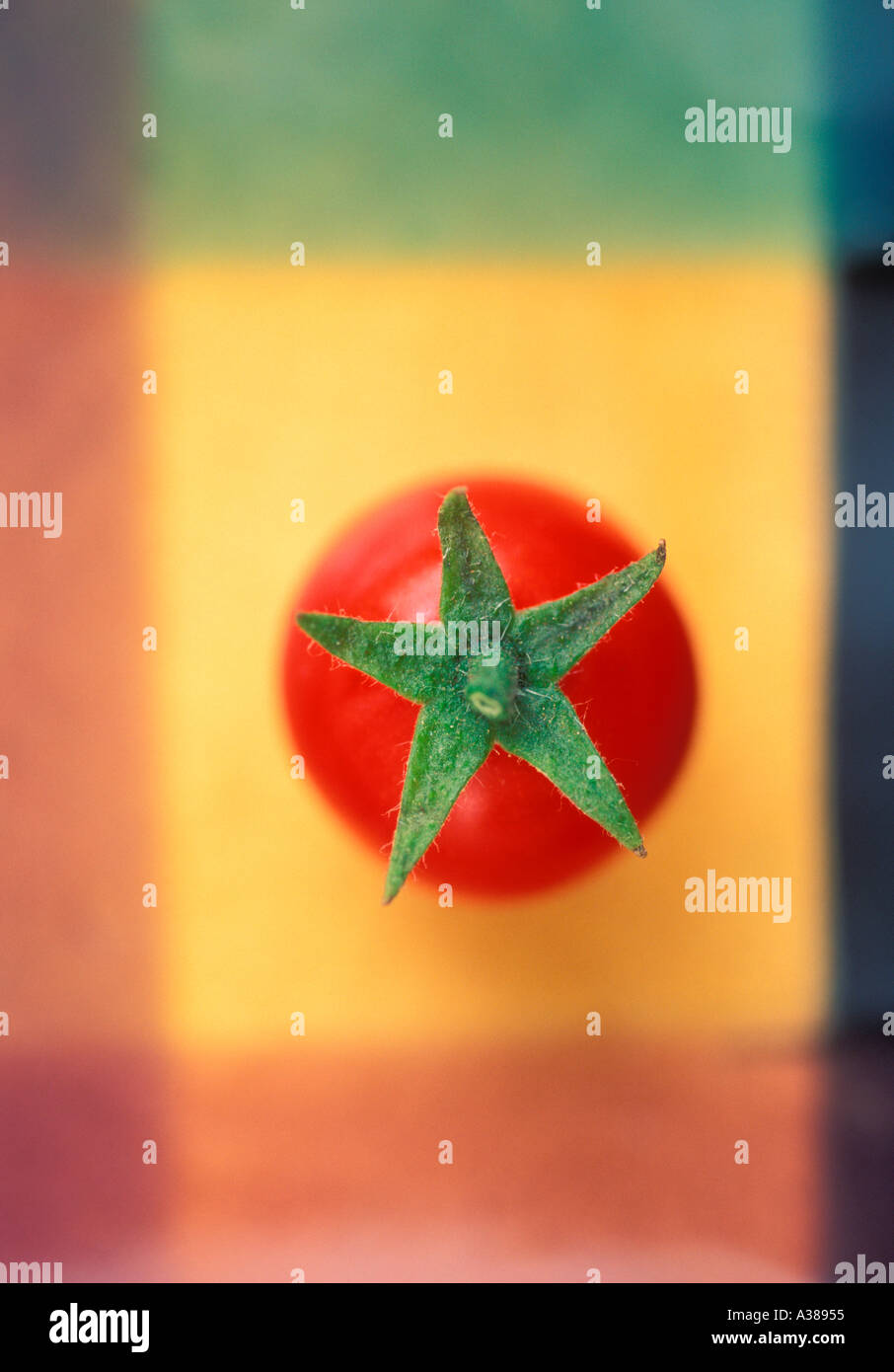 Cherry-Tomate auf farbigen Hintergrund Stockfoto
