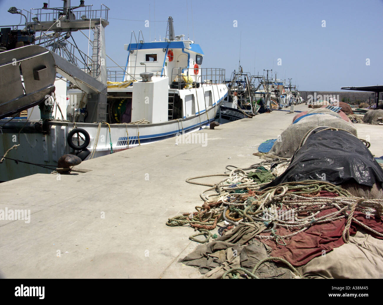 Angeln, Boote, Hafen von Fuengirola, Costa Del Sol, Andalusien, Spanien Stockfoto