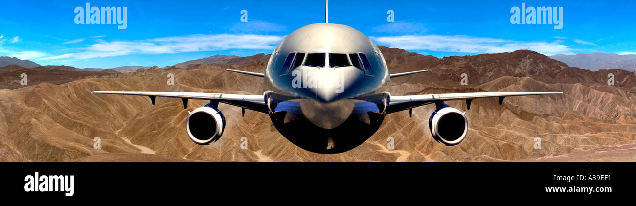 Death Valley USA Hills Sanddünen klar Tag Sommer Zabriskie Point Vereinigte Staaten Flugzeug CGI Humor Flugzeug Stockfoto