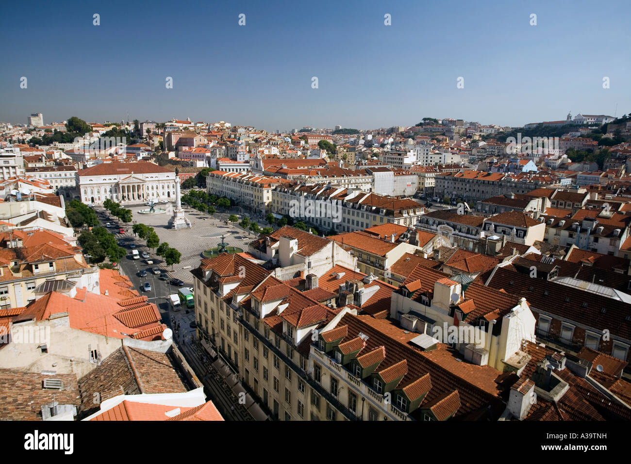 Lissabon-Portugal-Blick vom Aufzug Santa Justa Towords Rossio Platz Stockfoto