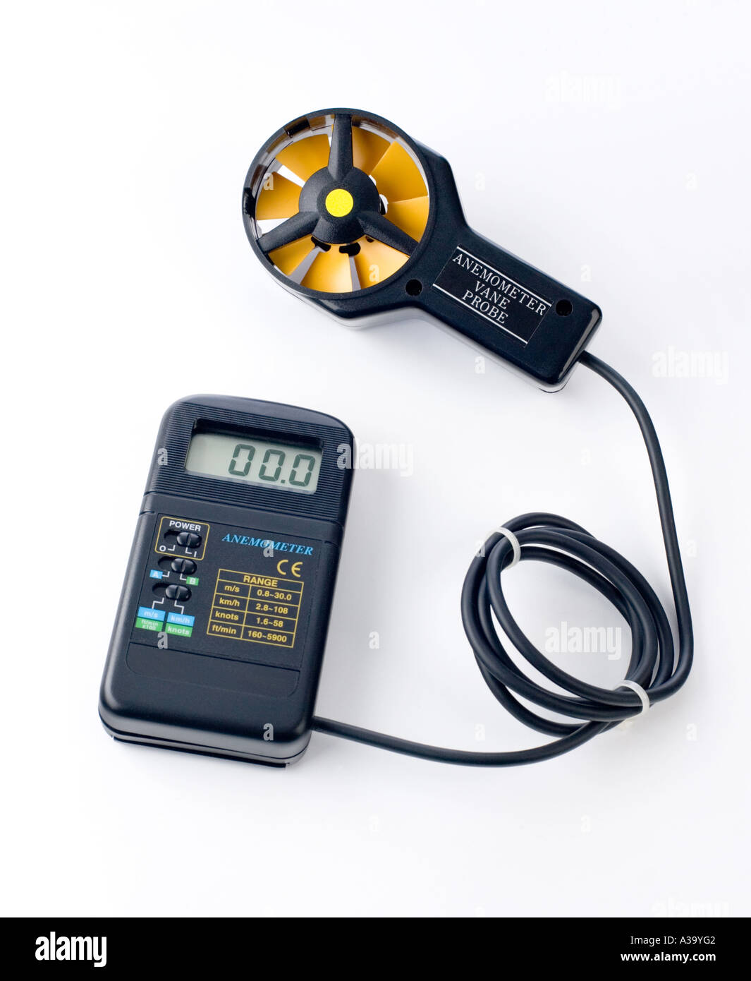 Anemometer messende Windgeschwindigkeit Stockfoto