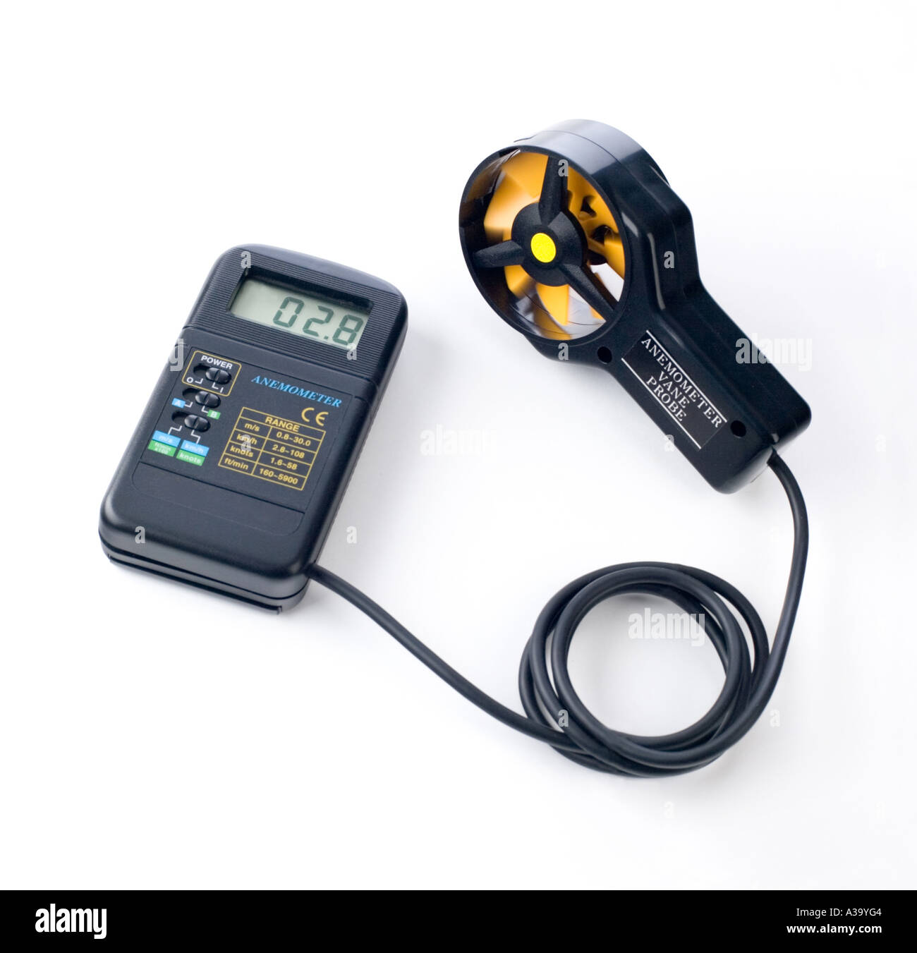 Anemometer messende Windgeschwindigkeit Stockfoto