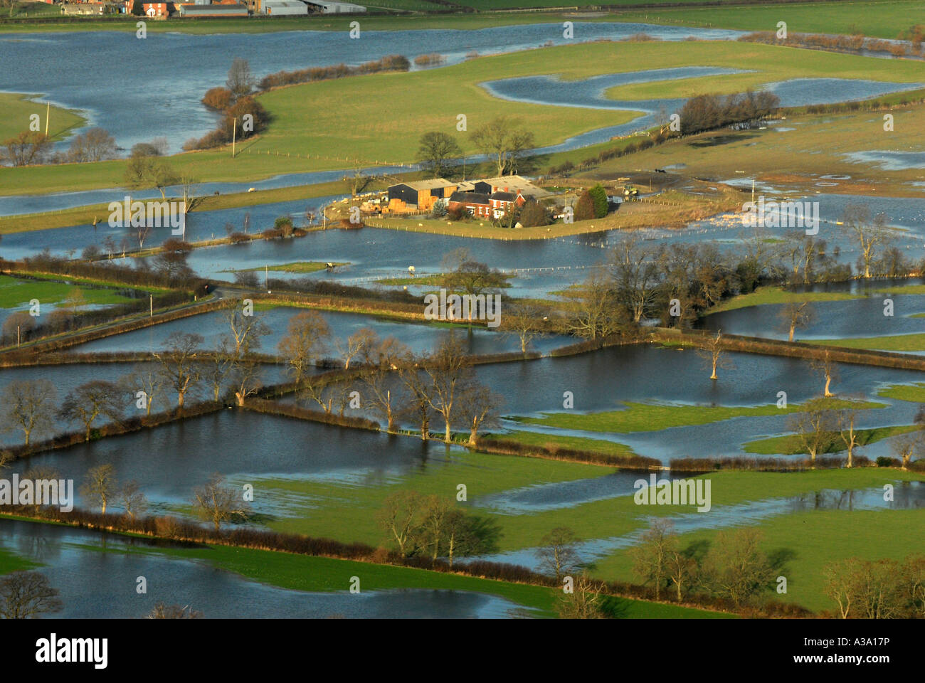 Überfluteten Ackerland unter den Breidden Hügeln Montgomeryshire UK Stockfoto