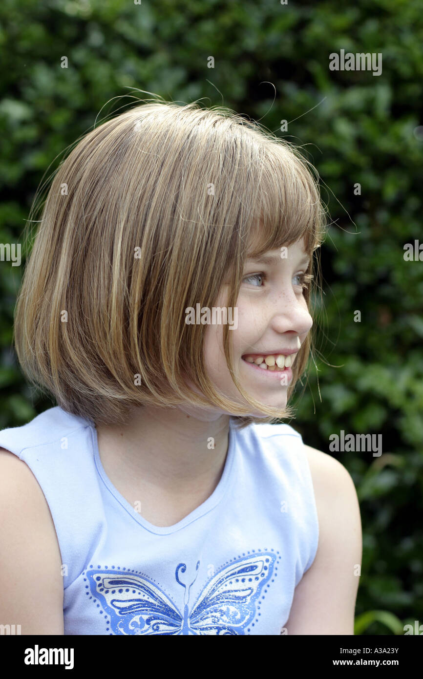 Porträt des jungen Mädchens 10 Jahre-12 Jahre UK-Norfolk Stockfoto