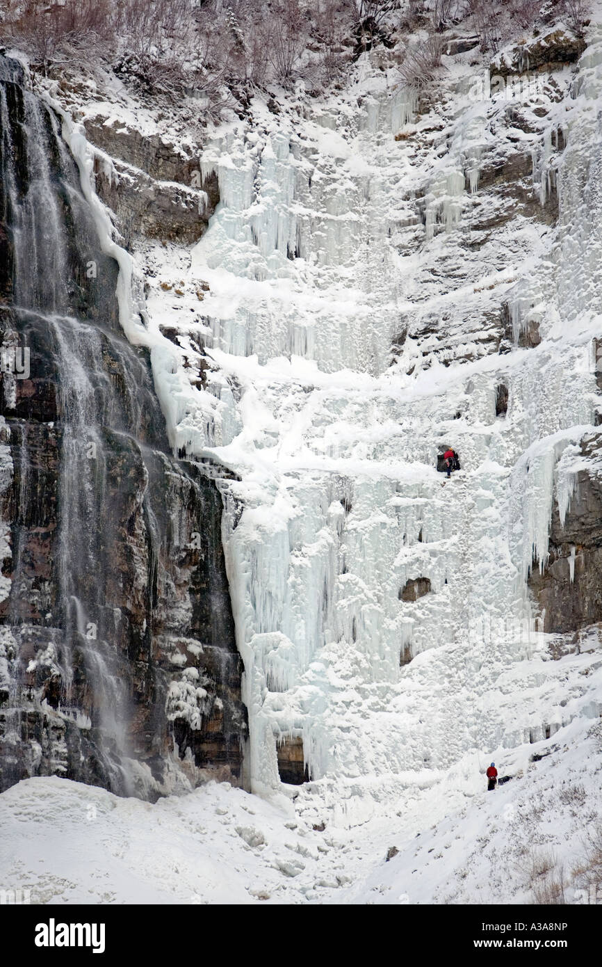 Bridal Vail Falls Ice Climbers Utah Stockfoto