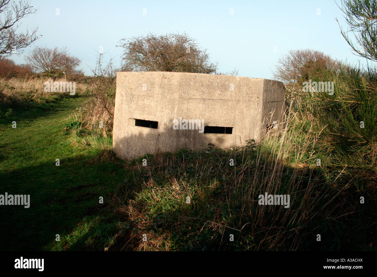 Weltkrieg zwei konkrete Geschützturm in Walberswick, Suffolk, England. Stockfoto