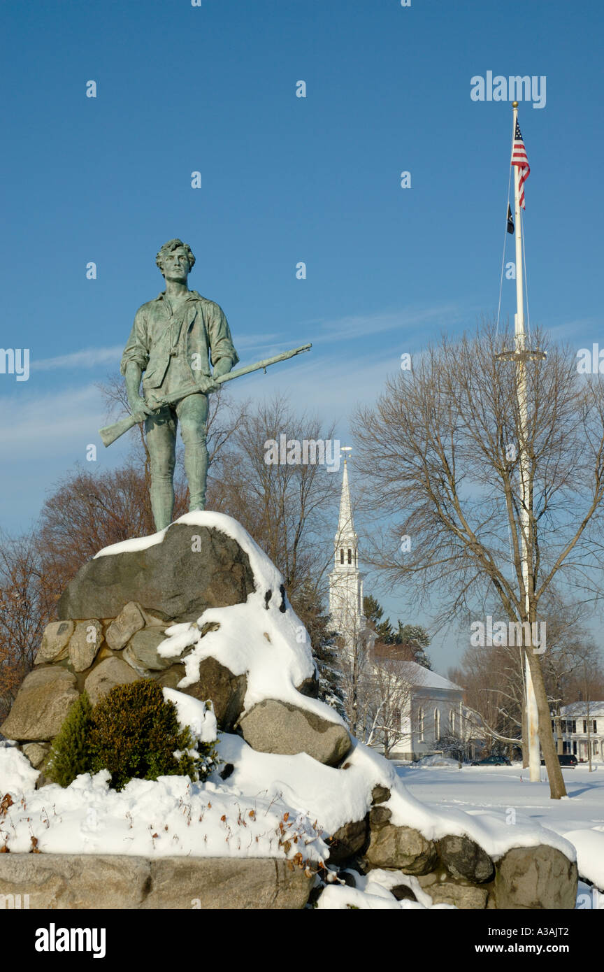 Denkmal von Captain John Parker an Lexington Battle Green Stelle der Beginn der amerikanischen Revolution Stockfoto