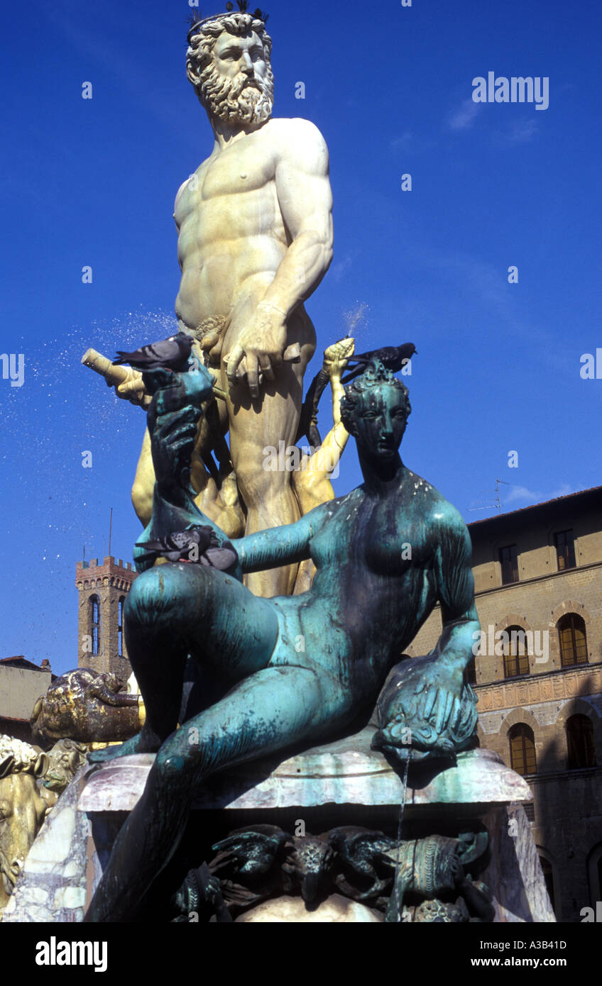 Der Neptunbrunnen in Piazza della Signora, Florenz, Italien, von Bartolomeo Ammannati Michelangelos Lehrling Stockfoto