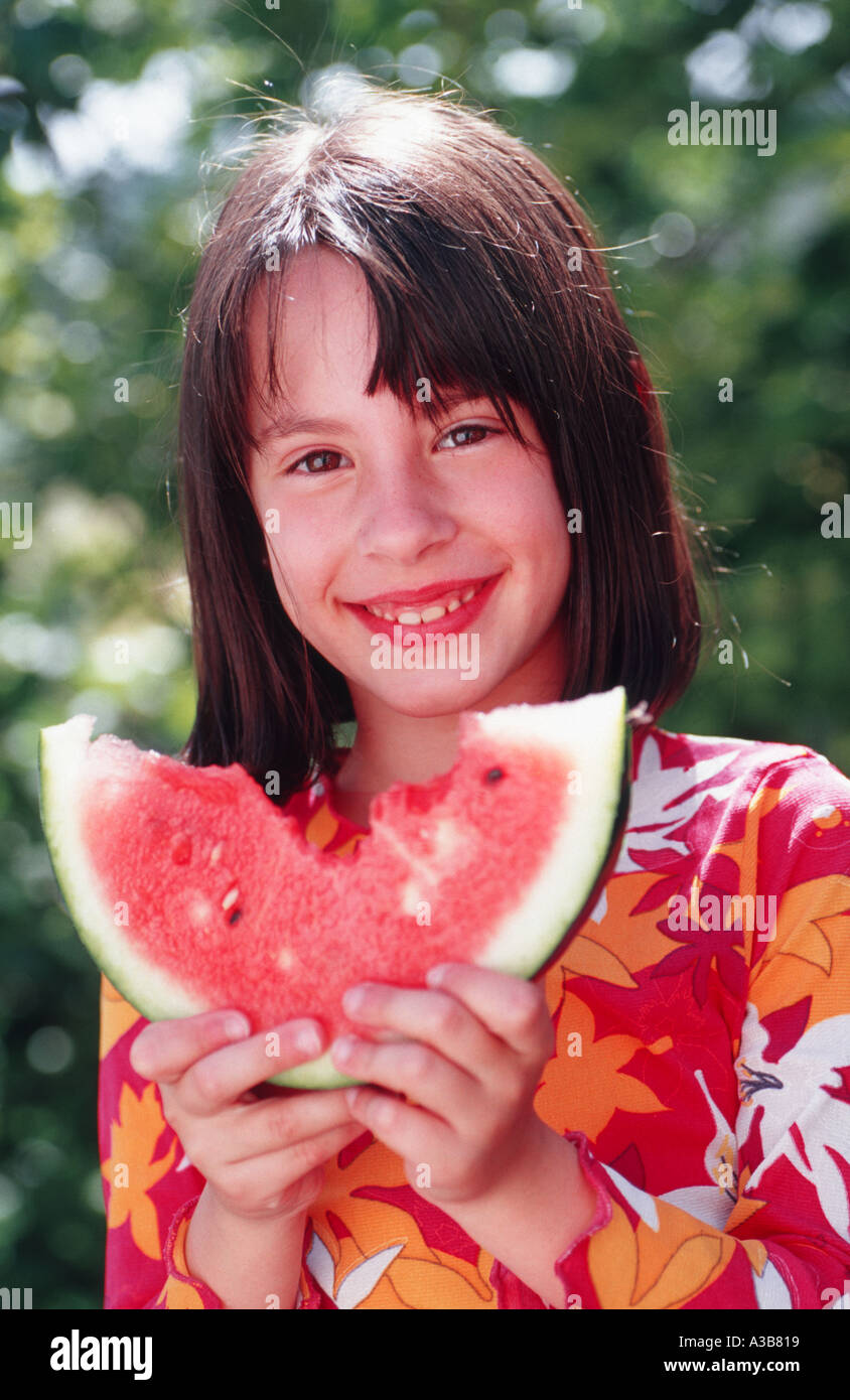 Mädchen mit Wassermelone Stockfoto