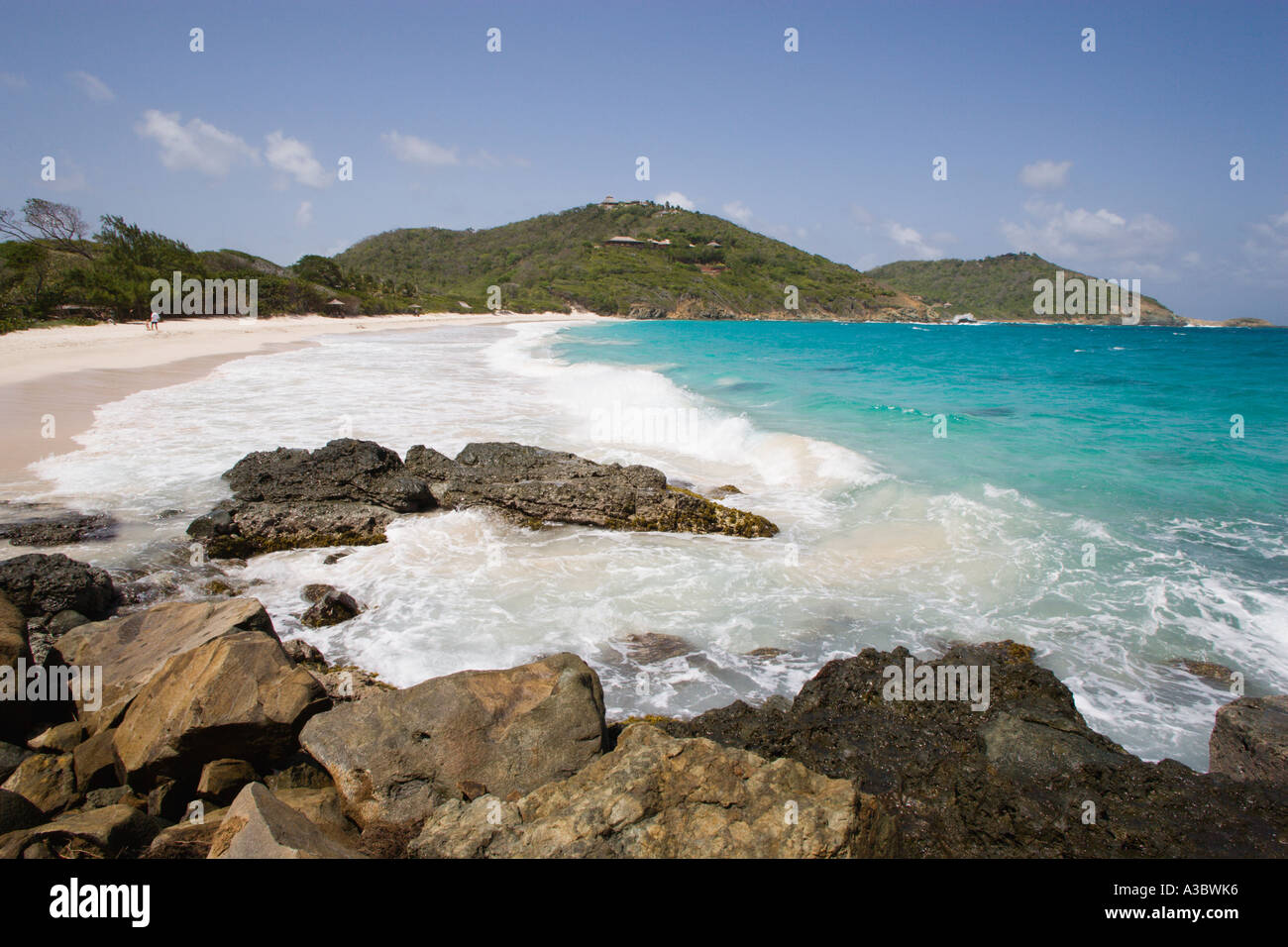 WEST INDIES karibischen St. Vincent Grenadinen Mustique Island Makkaroni Strand. Stockfoto