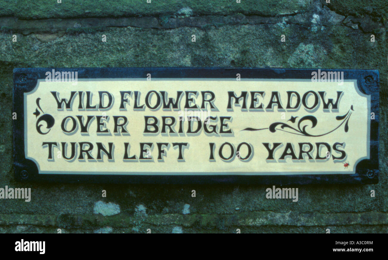 Melden Sie sich eine Wildblumenwiese auf Brücke 166, Leeds - Liverpool Kanal, Bank Newton, Gargrave, North Yorkshire, England, UK. Stockfoto