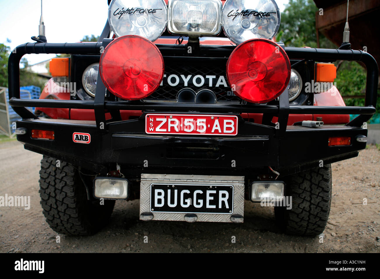 Bugger Toyota 4WD mit Suchscheinwerfer Stockfoto