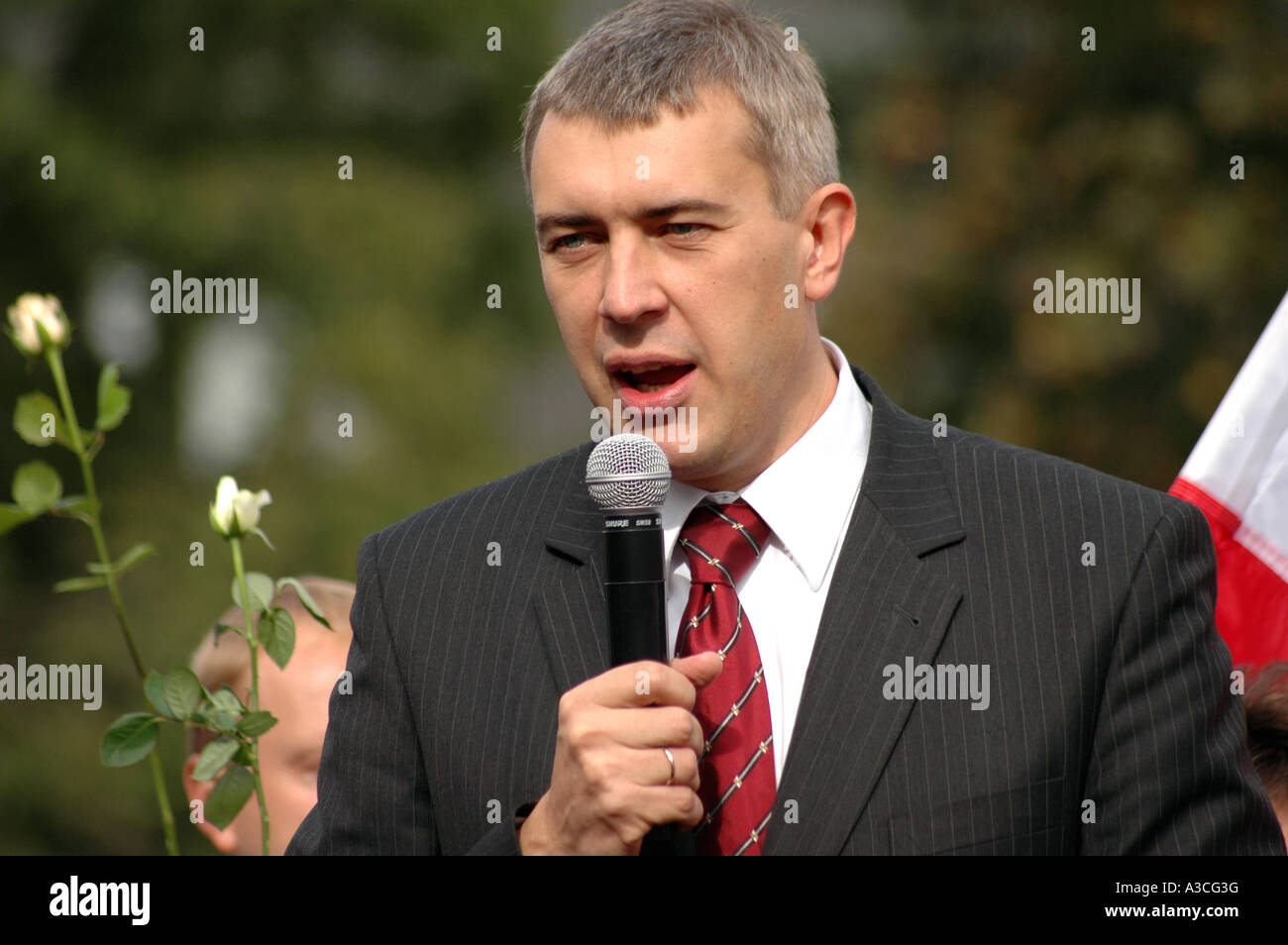 Roman Giertych, Parteichef der Liga polnischer Familien (LPR), während LPR Sympathisanten Manifestation, Warschau 2006 Stockfoto