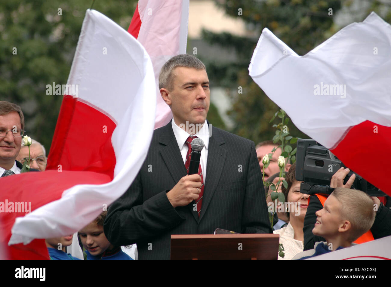 Roman Giertych, Parteichef der Liga polnischer Familien (LPR), während LPR Sympathisanten Manifestation, Warschau 2006 Stockfoto