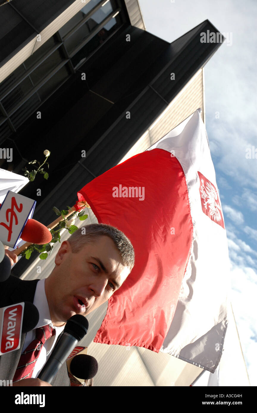 Roman Giertych, Parteichef der Liga polnischer Familien, während LPR Sympathisanten Manifestation, Warschau 2006 Stockfoto