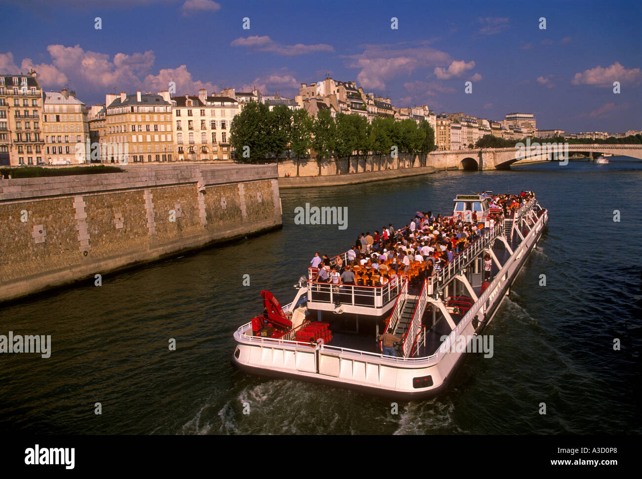 Leute, Touristen, Schiff, Boot, Bootsfahrt, Seine, Ile St. Louis, Paris ...