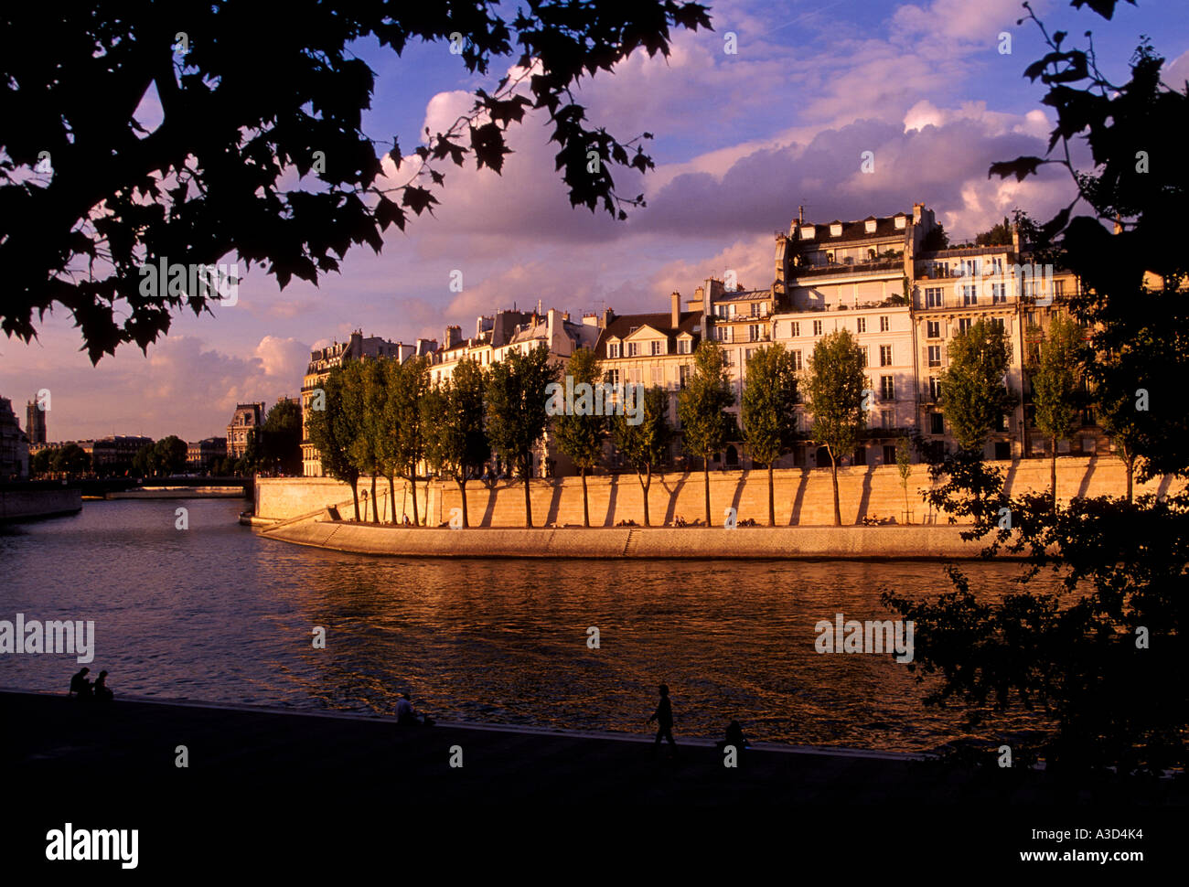 Riverfront Riverside Promenade Quai entlang der Seine, Ile St. Louis, Paris, Ile-de-France, Frankreich, Europa Stockfoto