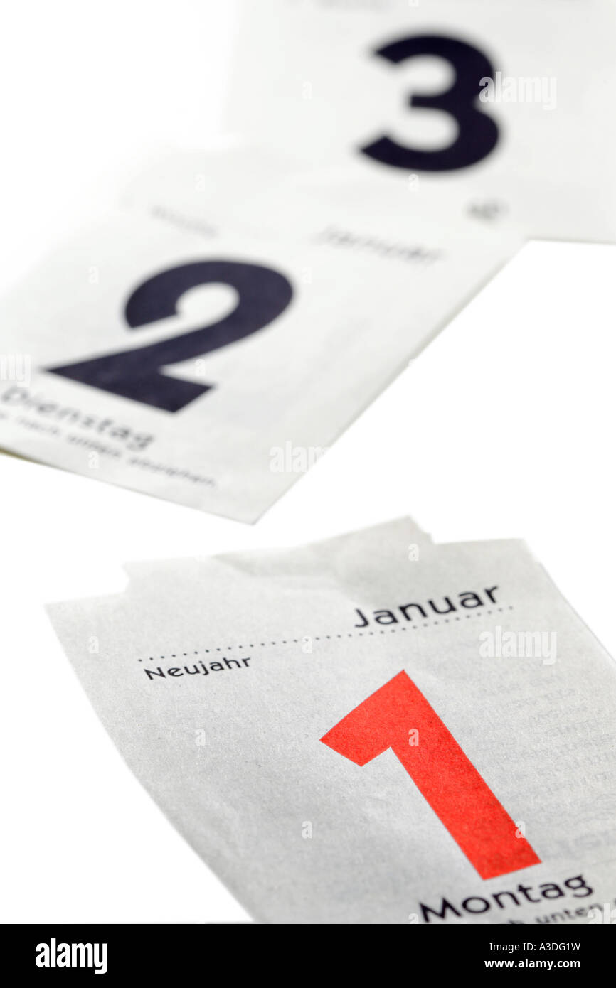 Abreißkalender zu Beginn eines neuen Jahres Stockfoto