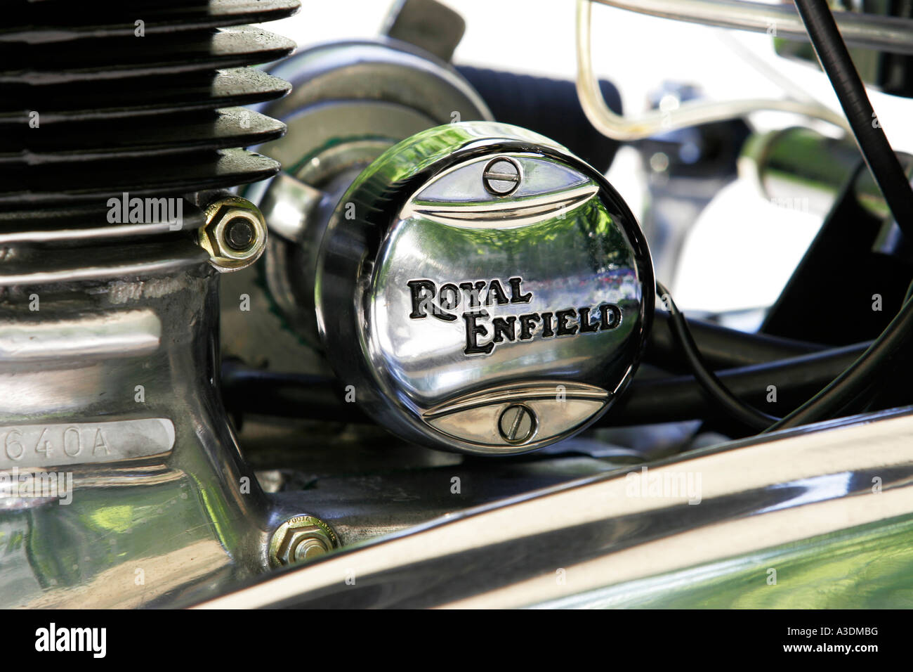Motorrad-Motor mit schreiben, Royal Enfield Bullet 500 Stockfoto
