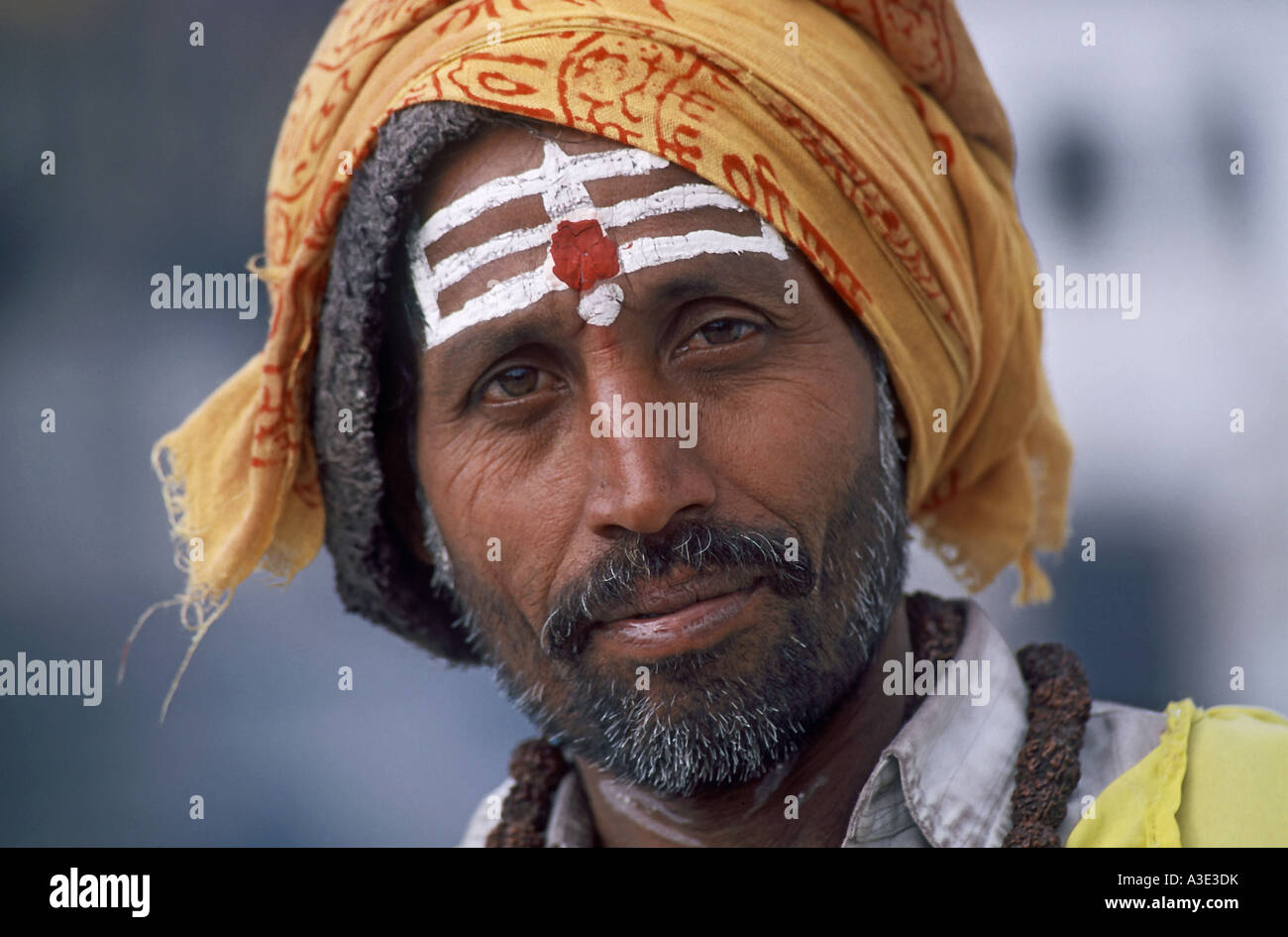 Porträt von Sadhu mit Shivaite Tika auf seiner Stirn, Pashupatinath, Nepal Stockfoto